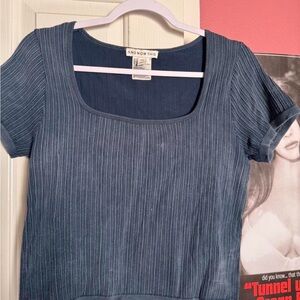 And Now This Blue Ribbed Square-Neck Short Sleeve Top
